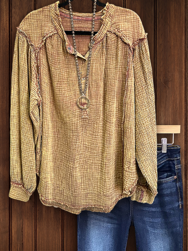 Casual Texture Raw Edge Detail Top